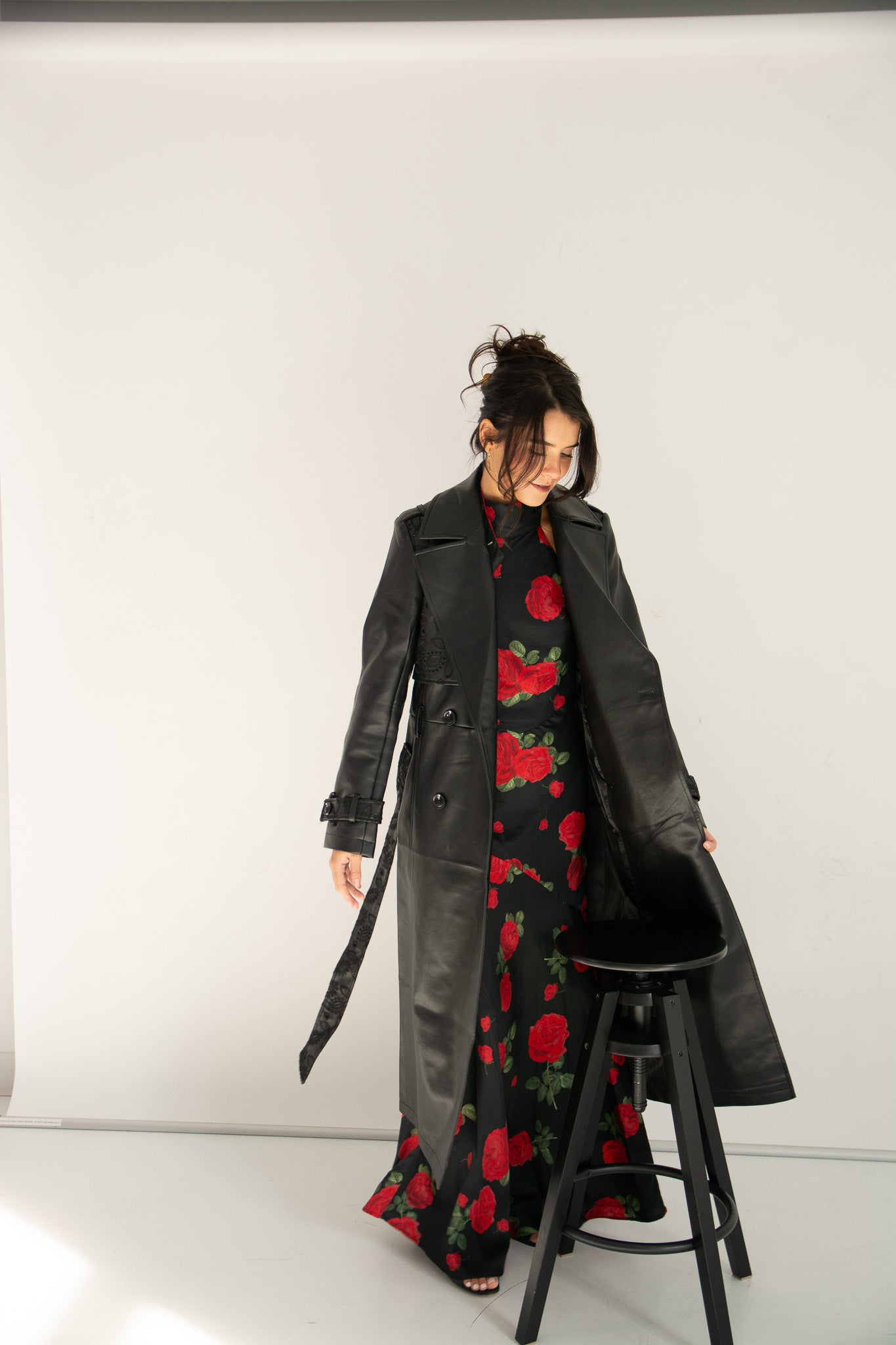 The Embroidered Vegan Leather Trench