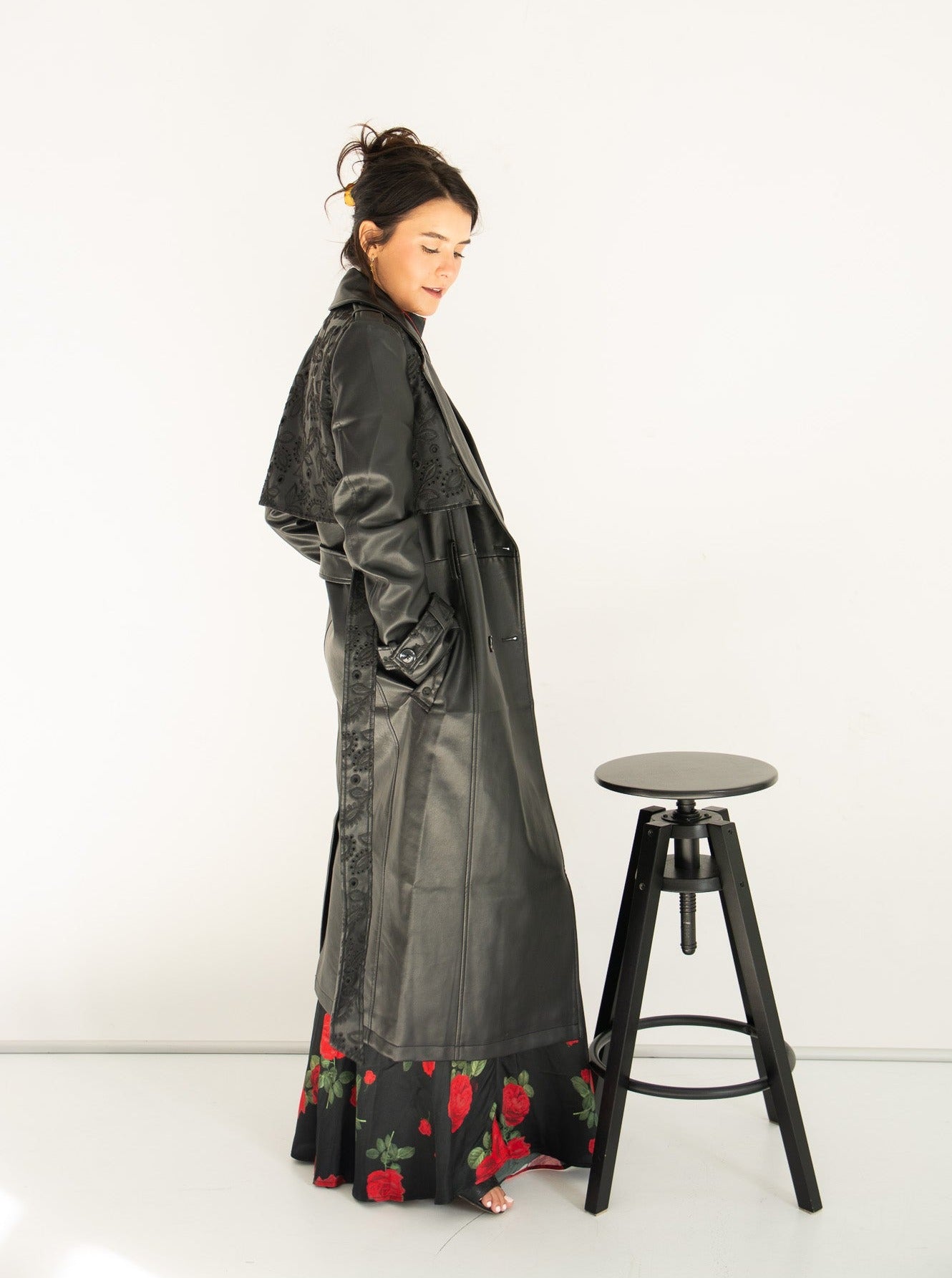 The Embroidered Vegan Leather Trench