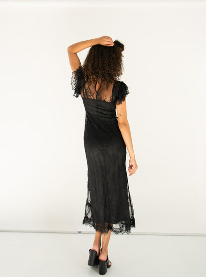 The Black Fine Lace Raven Dress